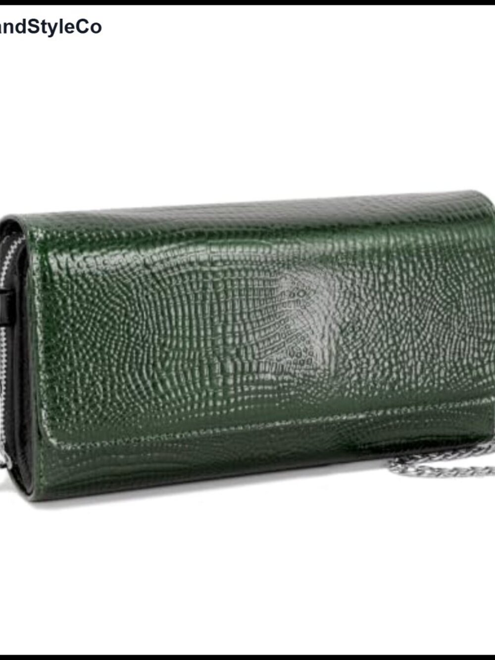 Croc Embossed Leather Wallet Crossbody Bag Chain Strap